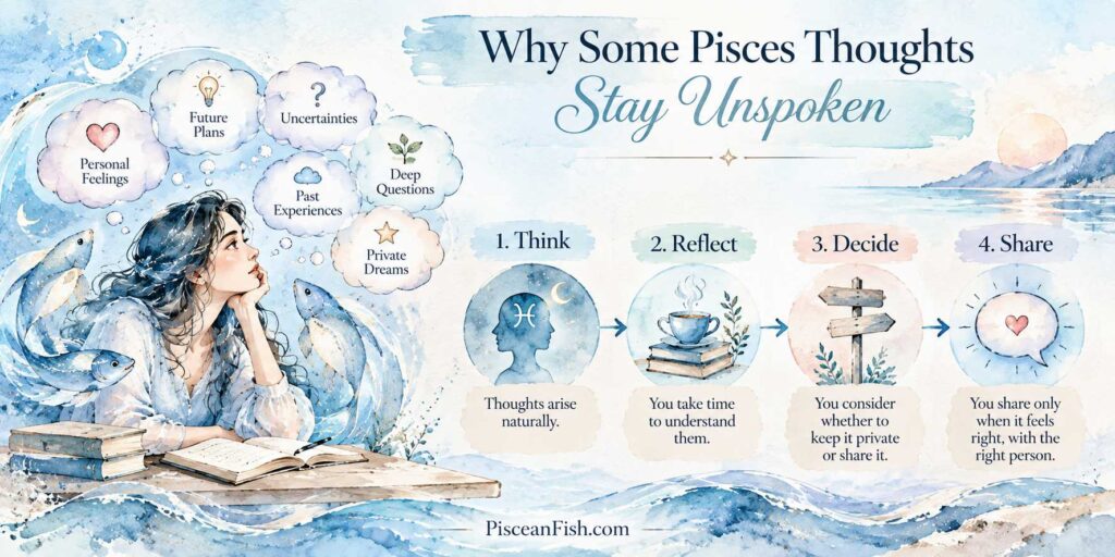 Why Some Pisces Thoughts Stay Unspoken , Think, Reflect, Decide, Share