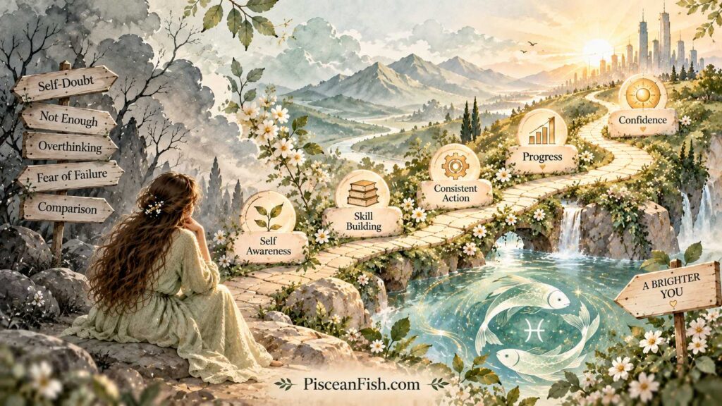 From Pisces self-doubt to confidence through self-awareness, skill building, consistent action, and progress